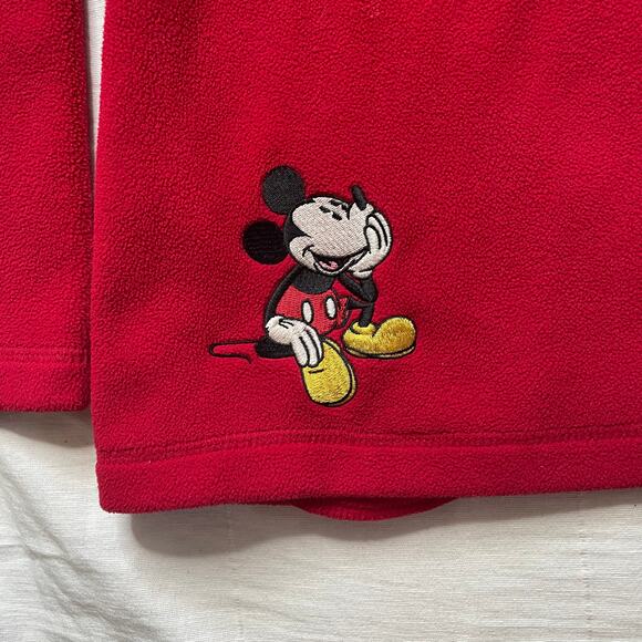Vintage Disney Mickey Mouse Red Fleece Embroidered Quarter Zip Sz XL Pullover - Picture 3 of 6